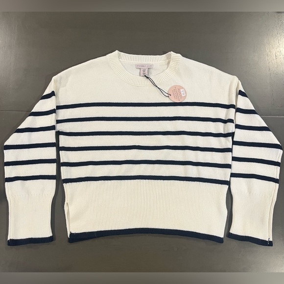 Sincerly Jules Sweaters - Sincerely Jules White and Navy Striped oversized Sweater